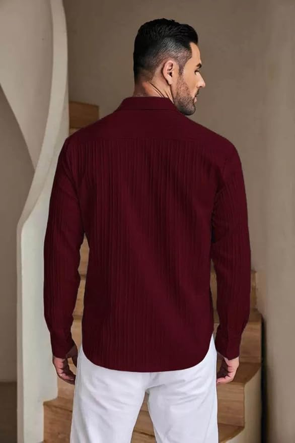 DEELMO Men's Casual Button Down Shirts Long Sleeve Linen Shirt Fashion Textured Beach Summer Shirt - Image 5
